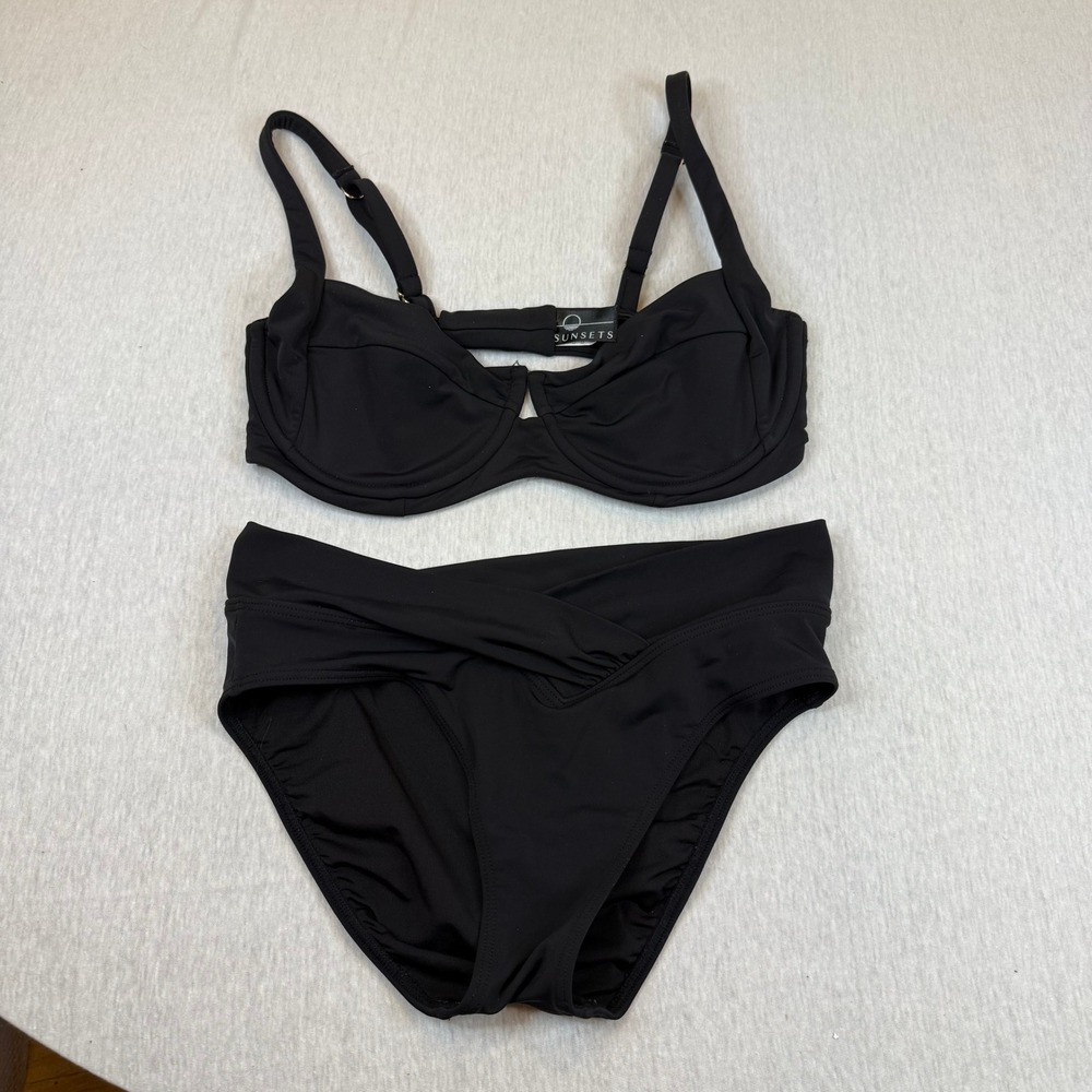 Sunsets juliette‎ Underwire Bikini E cup Top & V-Front Bottoms size small Black